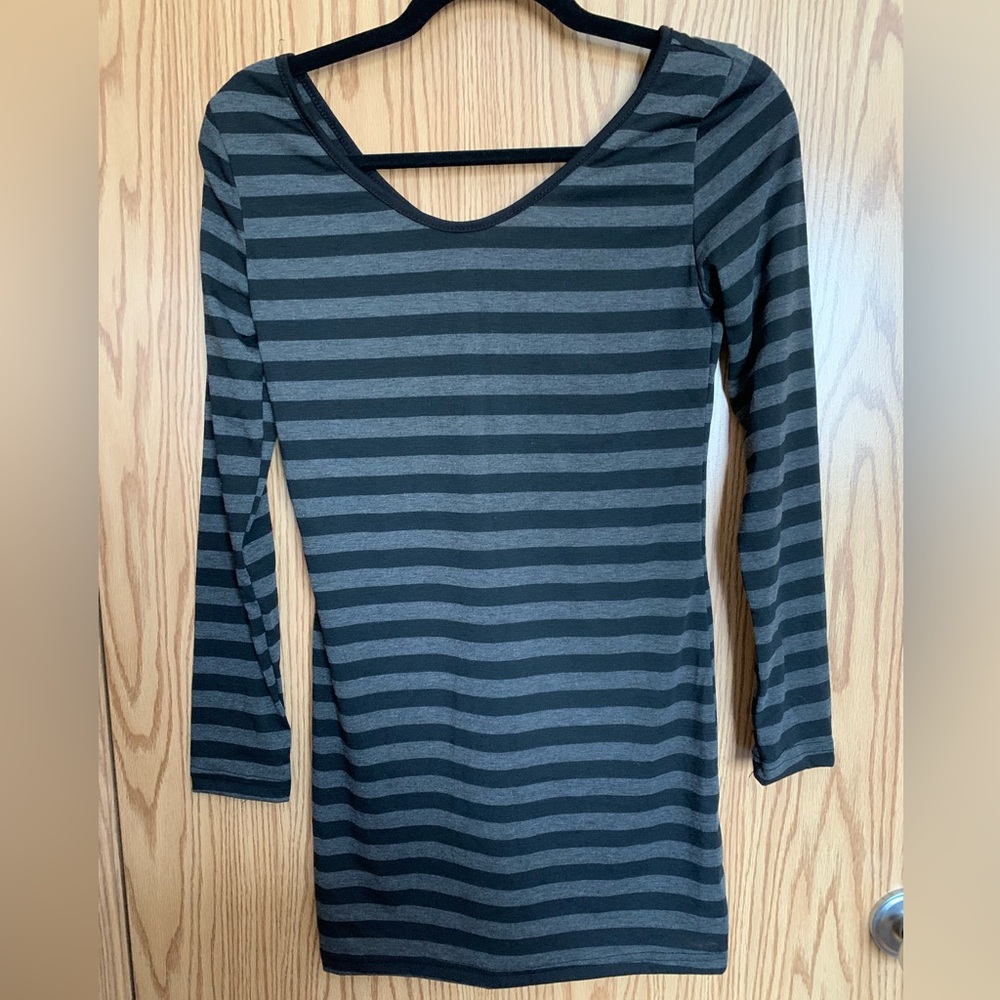 🍉 Gamiss long sleeve tunic scoop neck black and grey stripes, 100% cotton S-M